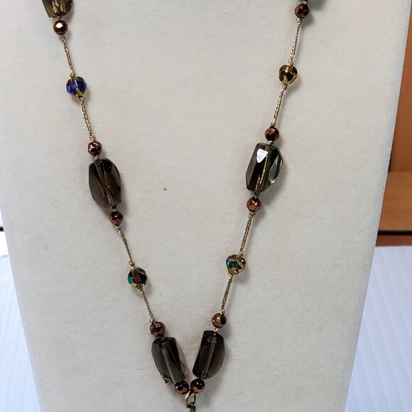 Premier Designs Prism Pendant Necklace Gold Glass Prism Beads Vtg Chunky 14" - Picture 2 of 8